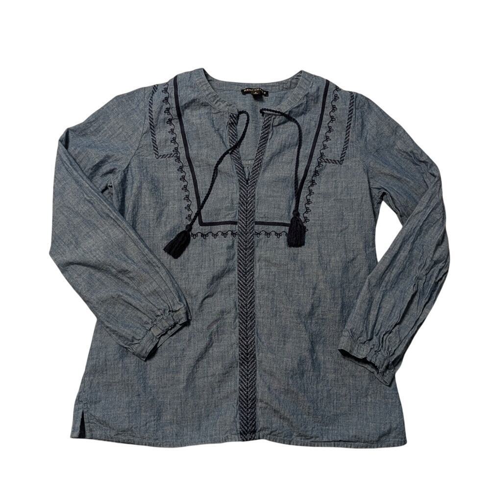 J. CREW Mercantile Women's Chambray Denim Peasant top; Women's Small
